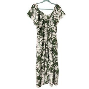 Sofia Jeans By Sofia Vergara Sz XL Green/White Tropical Print Maxi Dress